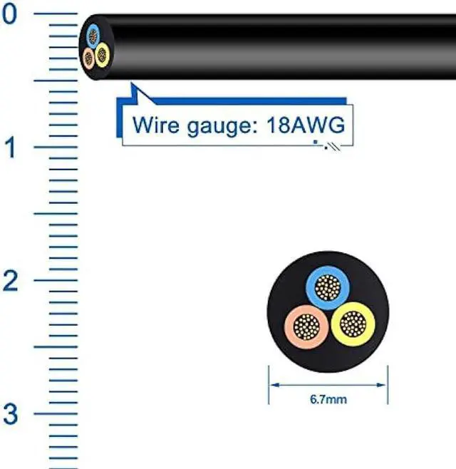 Alt view image 5 of 7 - 18 Gauge Electric Wire 18AWG Extension Cable Wire 16.4ft 3 Conductor Copper Wire with Ground 3 Core Blackwire RVV 0.75mm² Cord (300/500V)