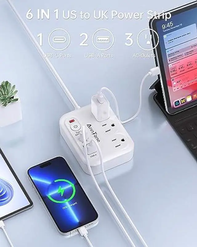 Alt view image 5 of 7 - UK Travel Plug Adapter with USB C, 6FT Extension Cord, US to UK Ireland Plug Adapter Type G Travel Adapter with 3 Outlets 3 USB Ports for Scotland London England British Irish Kenya Dubai Travel