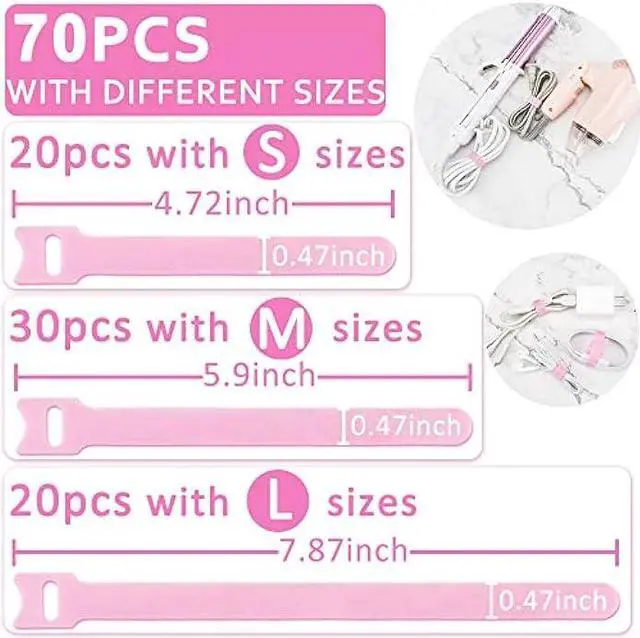 Alt view image 4 of 6 - 70pcs Cable Ties Reusable Pink Wire Ties Cable Management Cord Ties Reusable for Electronics Hook and Loop Cable Ties for Computer 4 6 8 Inch