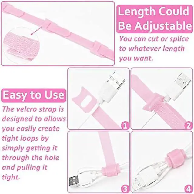 Alt view image 6 of 6 - 70pcs Cable Ties Reusable Pink Wire Ties Cable Management Cord Ties Reusable for Electronics Hook and Loop Cable Ties for Computer 4 6 8 Inch