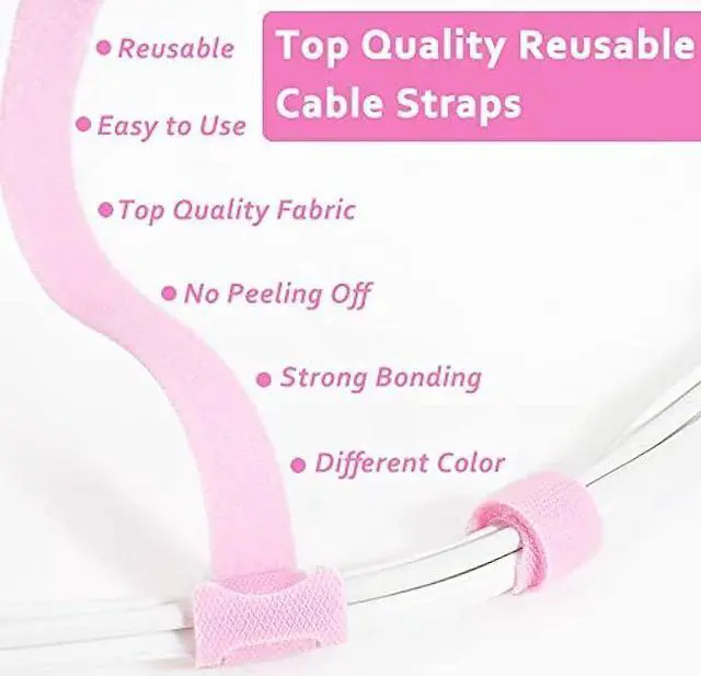 Alt view image 5 of 6 - 70pcs Cable Ties Reusable Pink Wire Ties Cable Management Cord Ties Reusable for Electronics Hook and Loop Cable Ties for Computer 4 6 8 Inch