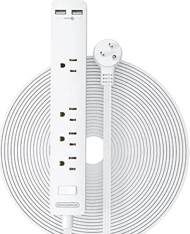 Main image of NTONPOWER Long Extension Cord 25 Ft, Flat Extension Cord Under Carpet, Rug, Door, Power Strip Long Cord, Wall Mount Power Strip with 4 Outlets 2 USB, Overload Protection for Indoor, Home, Dorm, Office