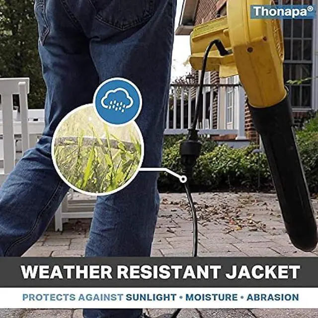 Alt view image 5 of 5 - Thonapa 6 Ft Black Outdoor Extension Cord - 16/3 SJTW Weatherproof Water Resistant Electrical Cable with 3 Prong Grounded Plug for Indoor & Outdoor