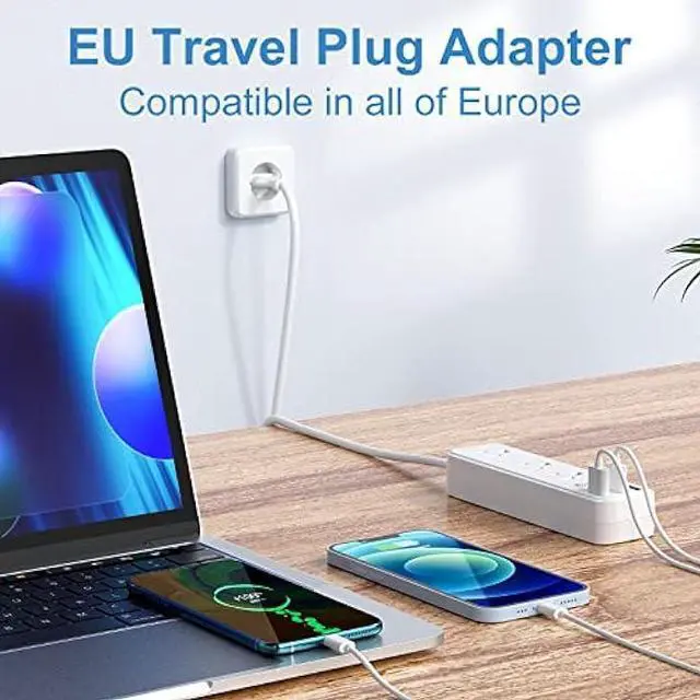 Alt view image 2 of 6 - European Travel Plug Adapter, Unidapt International Power Strip, US to Europe USB Extension Cable, Plug Adapter for EU with 3 USB Ports and 3 AC Outlets 3.3ft Cord, Study Abroad Essential