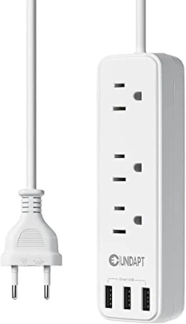 Main image of European Travel Plug Adapter, Unidapt International Power Strip, US to Europe USB Extension Cable, Plug Adapter for EU with 3 USB Ports and 3 AC Outlets 3.3ft Cord, Study Abroad Essential