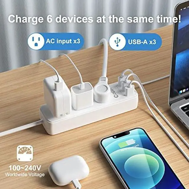 Alt view image 3 of 6 - European Travel Plug Adapter, Unidapt International Power Strip, US to Europe USB Extension Cable, Plug Adapter for EU with 3 USB Ports and 3 AC Outlets 3.3ft Cord, Study Abroad Essential