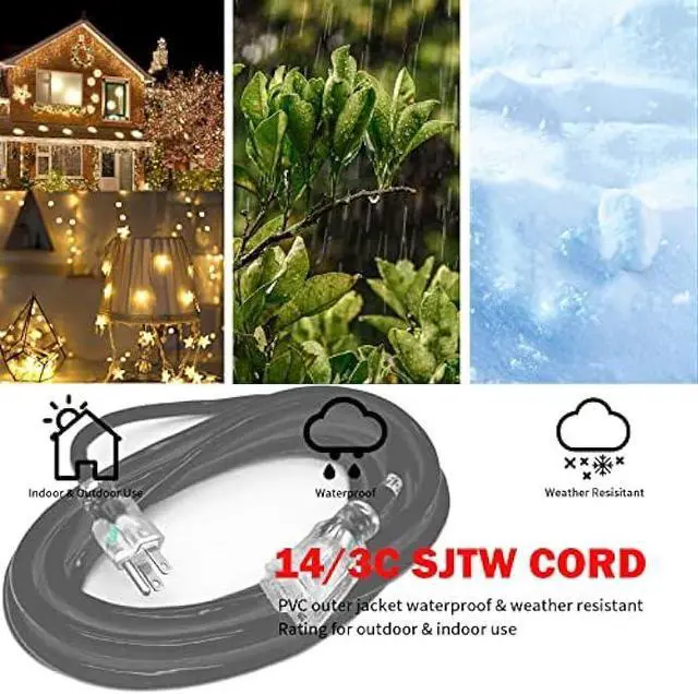 Alt view image 5 of 7 - EP 15Ft 14/3 Lighted Outdoor Extension Cord - 14 Gauge 3 Prong SJTW Heavy Duty Black Extension Cable with 3 Prong Grounded Plug for Safety,Great for Garden and Major Appliances,UL Listed