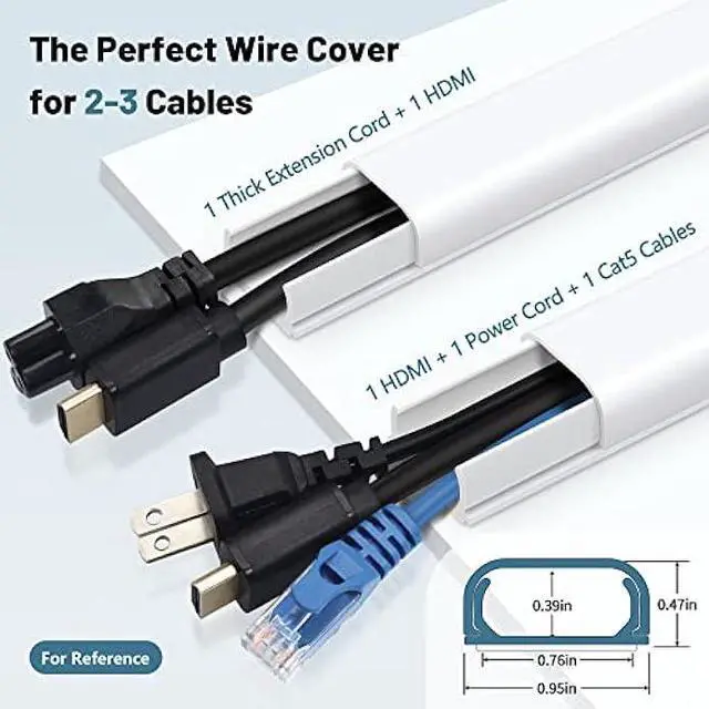 Alt view image 2 of 7 - 153in Cord Hider Wall, Wire Hiders for 3 Cords, Cord Cover for 2 Thick Extension Cables, Paintable Cable Cover to Hide Cords Wall Mounted TV, Cord Concealer, 9X L17in X W0.95in X 0.47in, White