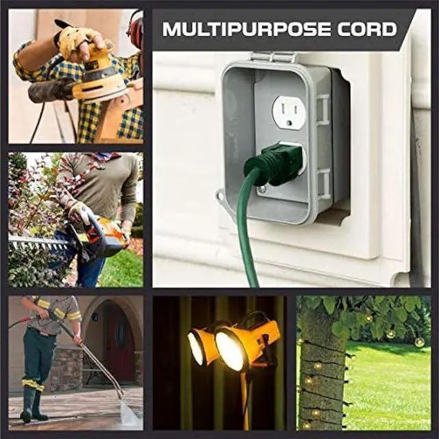 Alt view image 6 of 6 - Iron Forge Cable Green Outdoor Extension Cord 25 Ft, 16/3 Green 25 Foot Extension Cord Indoor/Outdoor Use, 3 Prong, Weatherproof Jacket Extension Cord