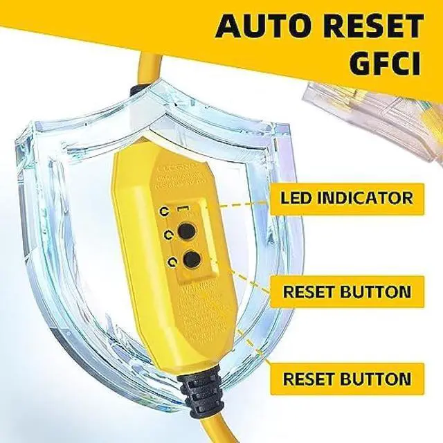 Alt view image 3 of 7 - YOJOE 3 Foot GFCI Yellow Extension Cord,Lighted Outdoor 12/3 Cord with 3 Power Outlets,12 Gauge 3 Prong SJTW Heavy Duty Extension Cable with 3 Prong Grounded Plug for Safety,UL Listed