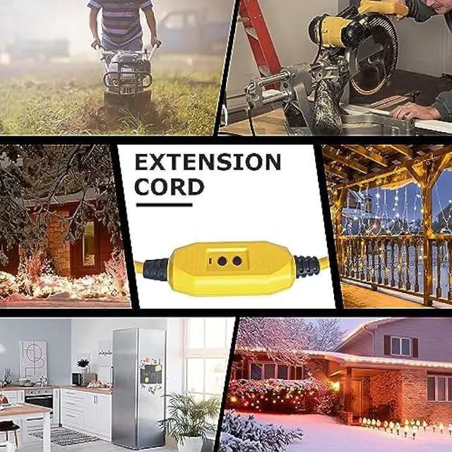 Alt view image 7 of 7 - YOJOE 3 Foot GFCI Yellow Extension Cord,Lighted Outdoor 12/3 Cord with 3 Power Outlets,12 Gauge 3 Prong SJTW Heavy Duty Extension Cable with 3 Prong Grounded Plug for Safety,UL Listed
