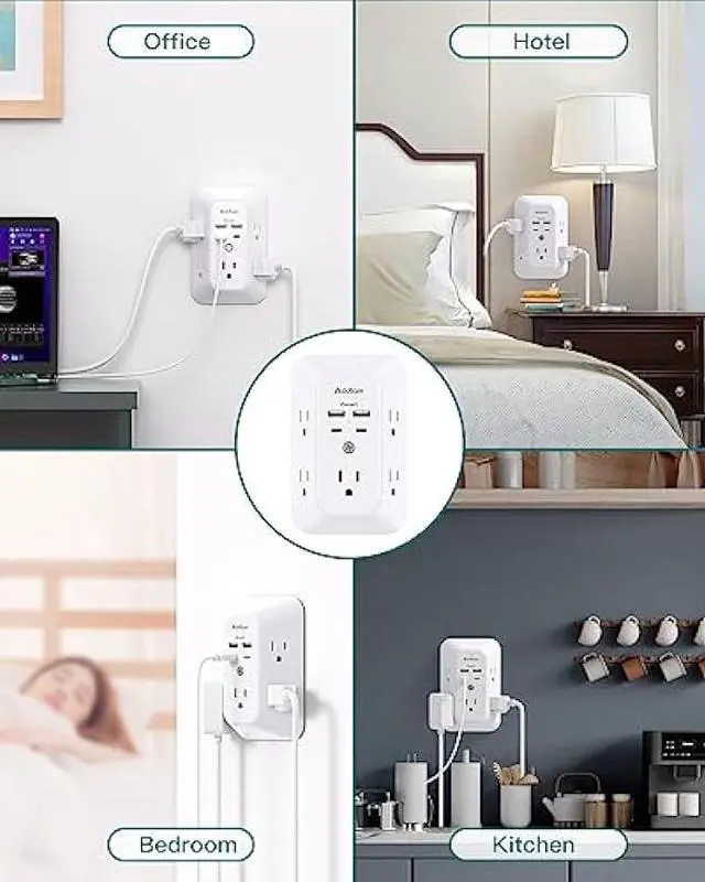 Alt view image 7 of 7 - Surge Protector Outlet Extender - Addtam 5-Outlet Splitter with 4 USB Wall Charger(2 USB-C Ports), Multi Plug Outlet Power Strip for Home, Dorm Room Essentials
