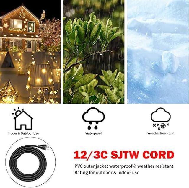 Alt view image 4 of 7 - EP 12 Ft Outdoor Extension Cord - 12/3 SJTW Heavy Duty Black Extension Cable with 3 Prong Grounded Plug - Power Cord for Lawn, Garden, Appliances