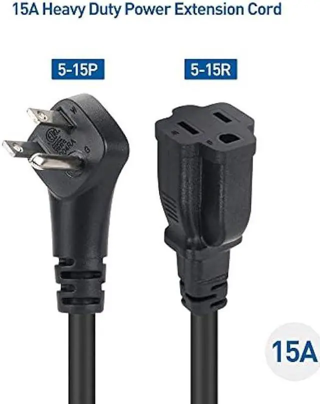 Alt view image 2 of 6 - Cable Matters 2-Pack 14AWG 15A Heavy Duty Power Extension Cord 10 ft with Low Profile Plug in Black, ETL Listed (Low Profile Power Cord Extension / 3 Prong Extension Cords, NEMA 5-15P to 5-15R)