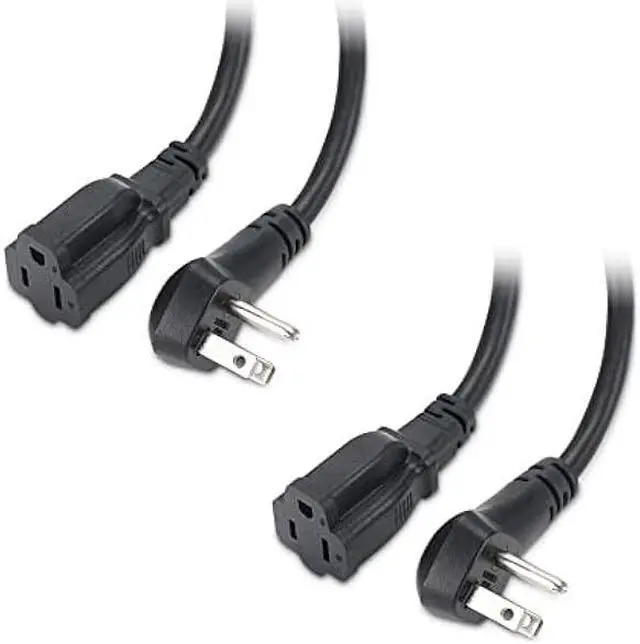 Main image of Cable Matters 2-Pack 14AWG 15A Heavy Duty Power Extension Cord 10 ft with Low Profile Plug in Black, ETL Listed (Low Profile Power Cord Extension / 3 Prong Extension Cords, NEMA 5-15P to 5-15R)