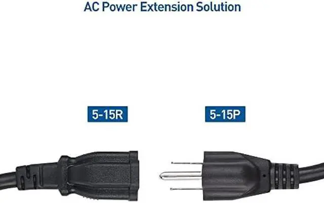 Alt view image 3 of 6 - Cable Matters 2-Pack 14AWG 15A Heavy Duty Power Extension Cord 10 ft with Low Profile Plug in Black, ETL Listed (Low Profile Power Cord Extension / 3 Prong Extension Cords, NEMA 5-15P to 5-15R)