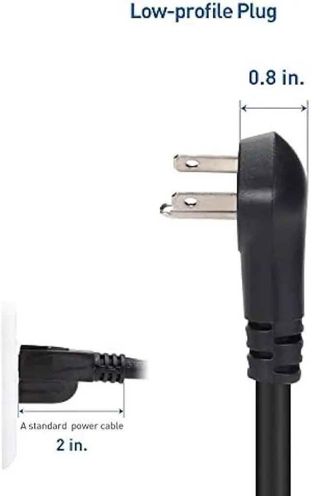 Alt view image 5 of 6 - Cable Matters 2-Pack 14AWG 15A Heavy Duty Power Extension Cord 10 ft with Low Profile Plug in Black, ETL Listed (Low Profile Power Cord Extension / 3 Prong Extension Cords, NEMA 5-15P to 5-15R)