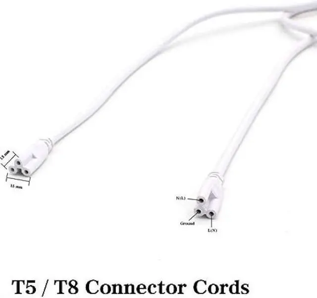 Alt view image 3 of 7 - T5 T8 Extension Cords, 9ft Connector Cord, 3-Prong Extended Power Cable for Integrated LED Tube Light, Single LED Shop Garage Light Fixture, Under Cabinet Lights (Pack of 2)