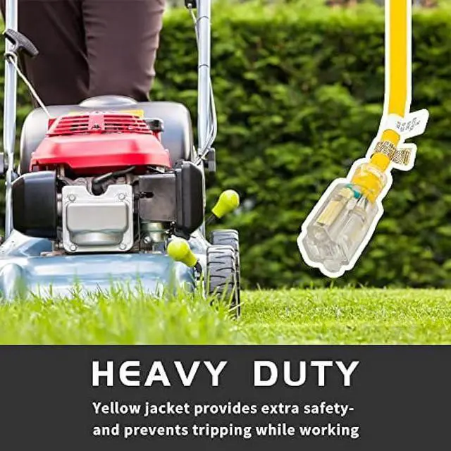 Alt view image 5 of 7 - HONDERSON 6FT Lighted Outdoor Extension Cord - 10/3 SJTW Heavy Duty Yellow Extension Cable with 3 Prong Grounded Plug for Safety,UL Listed