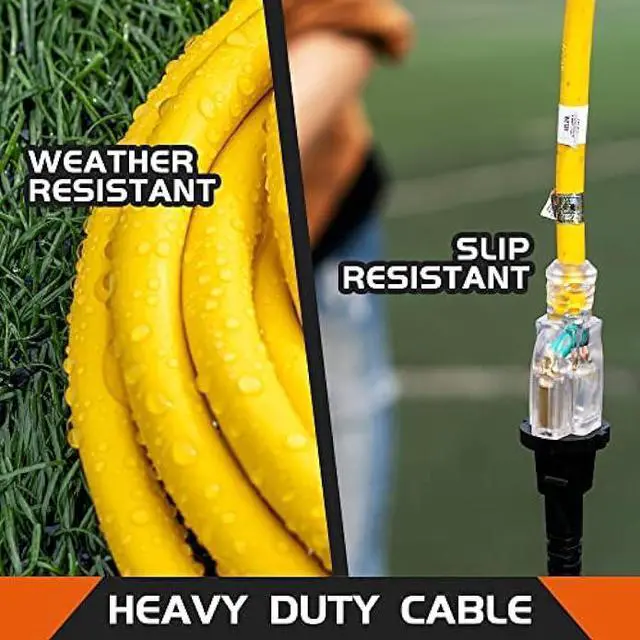 Alt view image 4 of 7 - HONDERSON 6FT Lighted Outdoor Extension Cord - 10/3 SJTW Heavy Duty Yellow Extension Cable with 3 Prong Grounded Plug for Safety,UL Listed