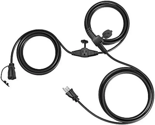 Main image of DEWENWILS 25 Ft Outdoor Extension Cord Multiple Outlets for Halloween, Evenly Spaced 3 Outlets Plugs with Safety Cover, 16/3 SJTW Weatherproof Wire for Outdoor Lights and Holiday Decorations, UL Liste