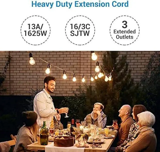 Alt view image 3 of 7 - DEWENWILS 25 Ft Outdoor Extension Cord Multiple Outlets for Halloween, Evenly Spaced 3 Outlets Plugs with Safety Cover, 16/3 SJTW Weatherproof Wire for Outdoor Lights and Holiday Decorations, UL Liste