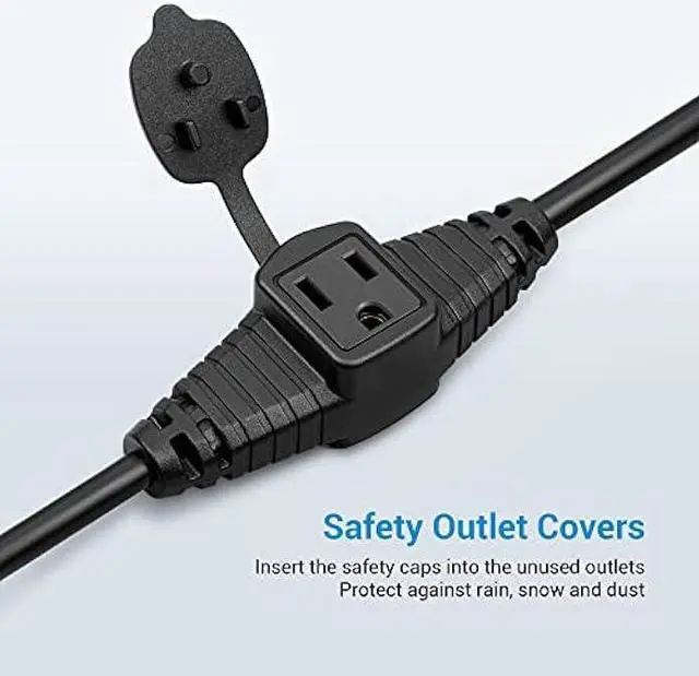 Alt view image 4 of 7 - DEWENWILS 25 Ft Outdoor Extension Cord Multiple Outlets for Halloween, Evenly Spaced 3 Outlets Plugs with Safety Cover, 16/3 SJTW Weatherproof Wire for Outdoor Lights and Holiday Decorations, UL Liste