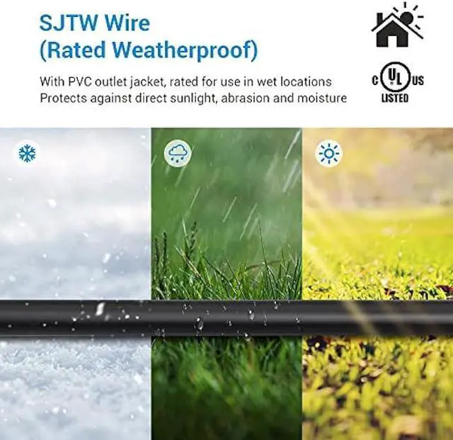 Alt view image 5 of 7 - DEWENWILS 25 Ft Outdoor Extension Cord Multiple Outlets for Halloween, Evenly Spaced 3 Outlets Plugs with Safety Cover, 16/3 SJTW Weatherproof Wire for Outdoor Lights and Holiday Decorations, UL Liste