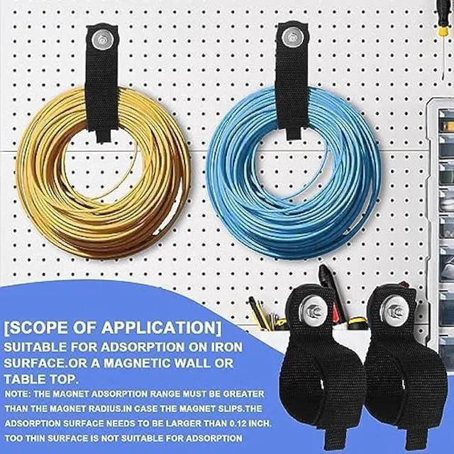 Alt view image 4 of 6 - Kanemc 4PCS Magnetic Cable Storage Straps Heavy Duty, Extension Cord Holder Magnet Hooks for Hanging Cables Hoses Workshop Rope Garden Garage Organization