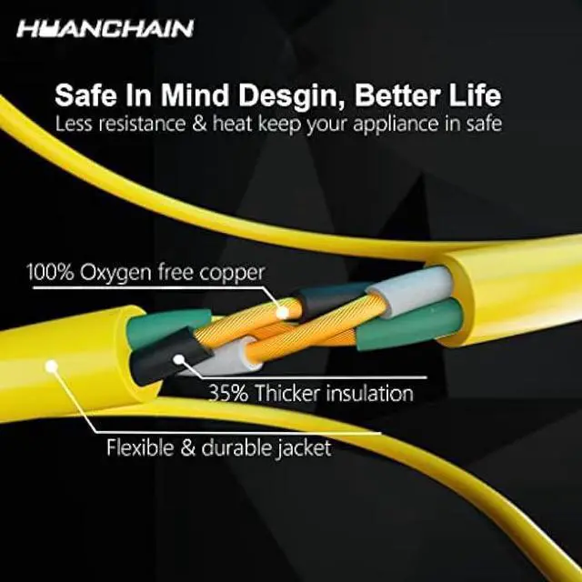 Alt view image 5 of 5 - HUANCHAIN 50 ft 12/3 Gauge Heavy Duty Outdoor Extension Cord Waterproof with Lighted, Flexible Cold Weather 3 Prong Electric Cord Outside, 15A 1875W 125V 12AWG SJTW, Yellow, ETL Listed