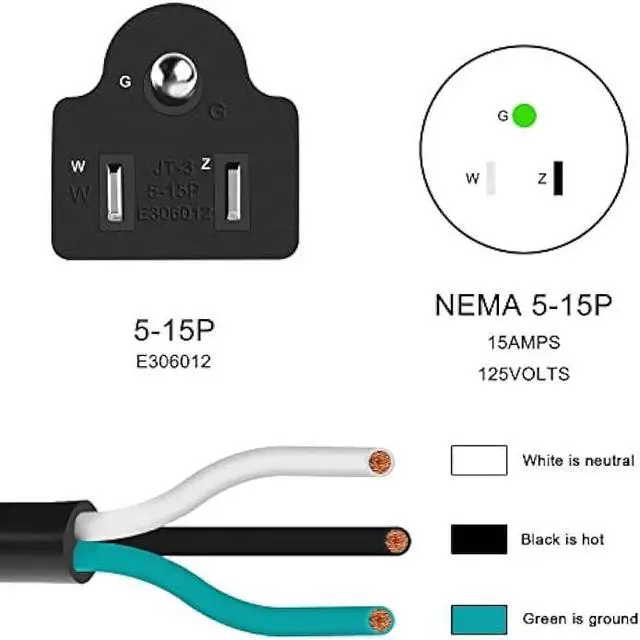 Alt view image 3 of 7 - 6 FT 12 AWG 3 Prong Replacement Power Cord, 20 Amp 12 Gauge 3 Conductor Wire Extension Cable with Pigtail Open Wiring End.