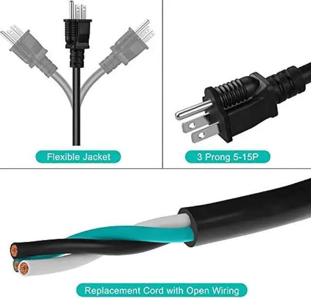 Alt view image 5 of 7 - 6 FT 12 AWG 3 Prong Replacement Power Cord, 20 Amp 12 Gauge 3 Conductor Wire Extension Cable with Pigtail Open Wiring End.