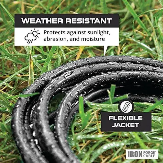 Alt view image 3 of 6 - Iron Forge Cable 10 Foot Outdoor Extension Cord - 10/3 SJTW Black 10 Gauge Extension Cable with 3 Prong Grounded Plug for Safety, 15 AMP - Great for Garden and Major Appliances