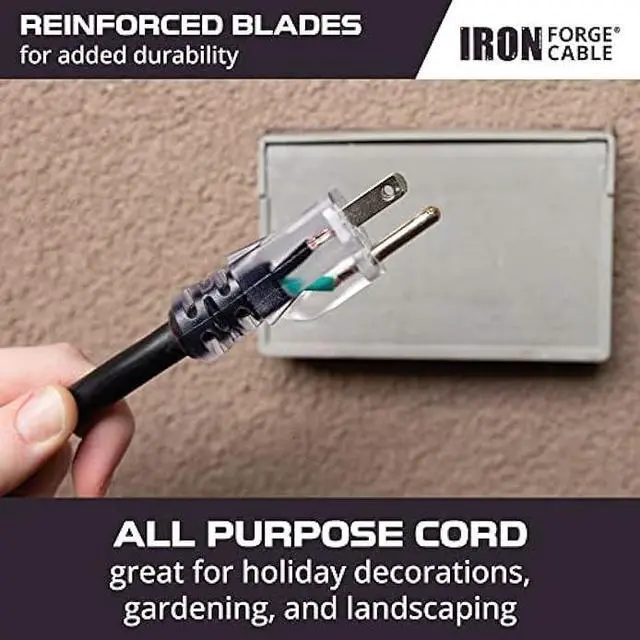 Alt view image 4 of 6 - Iron Forge Cable 10 Foot Outdoor Extension Cord - 10/3 SJTW Black 10 Gauge Extension Cable with 3 Prong Grounded Plug for Safety, 15 AMP - Great for Garden and Major Appliances