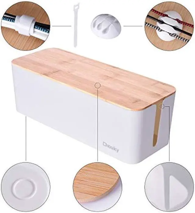 Alt view image 5 of 7 - 2 Pack Large Cable Management Box  Wooden Style Cord Organizer Box and Cover for TV Wires, Computer, Router, USB Hub and Under Desk Power Strip  Safe ABS Material and Baby-Pets Proof Lock (White)