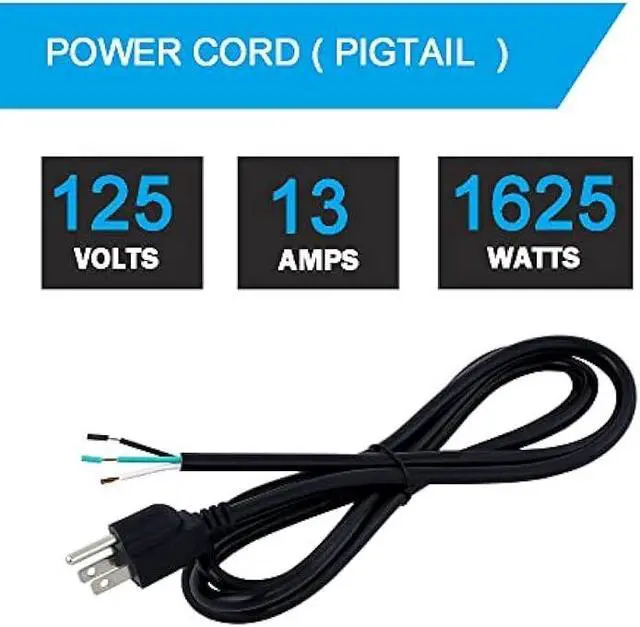 Alt view image 3 of 6 - Power Cord Pigtail 16 AWG 3 Prong 12 Foot Open End 3 Wire Heavy Duty SJT 16 Gauge Power Supply Cord 120V AC NEMA 5-15P, Replacement Power Cable 13A, 1625W at 125VAC