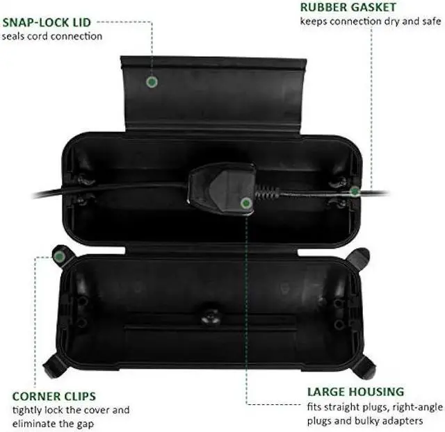 Alt view image 2 of 6 - Outdoor Extension Cord Safety Cover with Waterproof Protector Seal, Weatherproof Electrical Connection Box for Outdoor Outlets, Plugs, Sockets, Holiday Decorations, Power Tools, Fountains, Black
