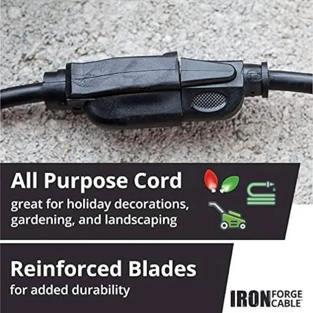 Alt view image 5 of 6 - Iron Forge Cable 10 Foot Outdoor Extension Cord - 10/3 SJTW Black 10 Gauge Extension Cable with 3 Prong Grounded Plug for Safety, 15 AMP - Great for Garden and Major Appliances
