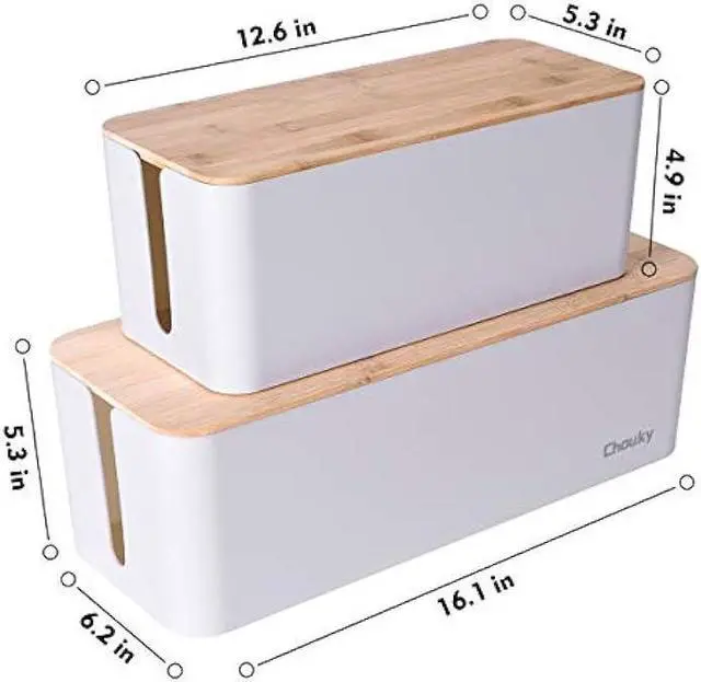Alt view image 3 of 7 - 2 Pack Large Cable Management Box  Wooden Style Cord Organizer Box and Cover for TV Wires, Computer, Router, USB Hub and Under Desk Power Strip  Safe ABS Material and Baby-Pets Proof Lock (White)