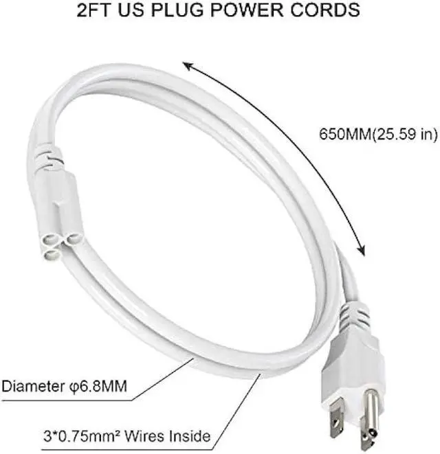 Alt view image 3 of 7 - JESLED T8/T5 2FT Integrated LED Tube Light Fixture AC Power Cord Cable with 3-Prong US Plug for Garage, Workshop, Warehouse Commercial Lighting (4-Pack)