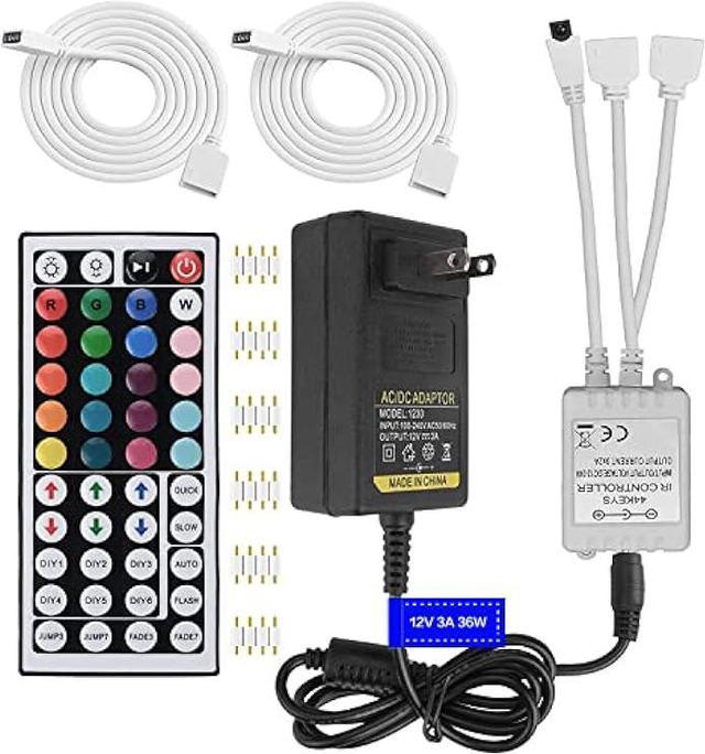 Hwylizg 2-Port 44 Key IR LED Light Remote,RGB Control Box + DC 12V 3A