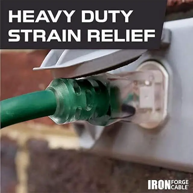 Alt view image 3 of 5 - Iron Forge Cable 50 Foot Outdoor Extension Cord,12/3 SJTW Heavy Duty Green Extension Cable with 3 Prong 50 ft, Weatherproof Cord for Major Appliances, Landscaping, Gardens & Outdoor Lights Decoration