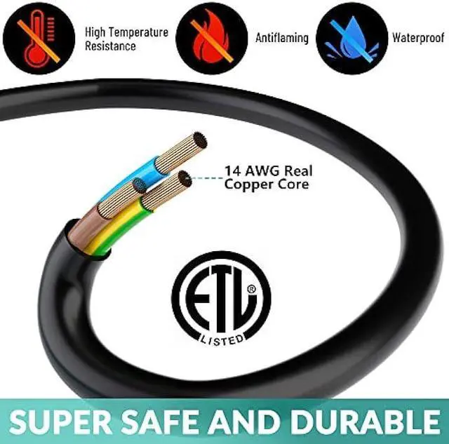 Alt view image 3 of 6 - Outdoor Extension Cord 4 Ft with 3 Outlets, 14/3 SJTW 3 Prong Grounded Power Cord, 14 Gauge 14AWG Heavy Duty Power Cable, ETL Listed, 15 Amp 125 V 1875 W-Multiple Outlets for Indoor/Outdoor-Black