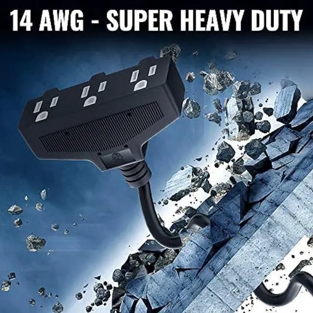 Alt view image 4 of 6 - Outdoor Extension Cord 4 Ft with 3 Outlets, 14/3 SJTW 3 Prong Grounded Power Cord, 14 Gauge 14AWG Heavy Duty Power Cable, ETL Listed, 15 Amp 125 V 1875 W-Multiple Outlets for Indoor/Outdoor-Black