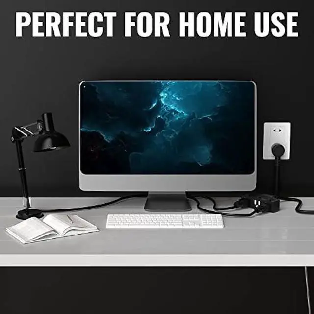 Alt view image 6 of 6 - Outdoor Extension Cord 4 Ft with 3 Outlets, 14/3 SJTW 3 Prong Grounded Power Cord, 14 Gauge 14AWG Heavy Duty Power Cable, ETL Listed, 15 Amp 125 V 1875 W-Multiple Outlets for Indoor/Outdoor-Black