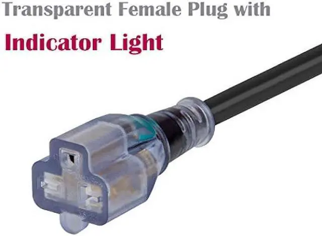 Alt view image 4 of 5 - 10-Feet (3.0 Meter) 20 Amp-250 Volt Nema 6-20P Extension Cord, 12AWG Nema 6-20 Heavy Duty Extension Cable, Nema 6-15/20R T-Blade Cord with Red Indicator Light, Black Color for Air Conditioner Etc.