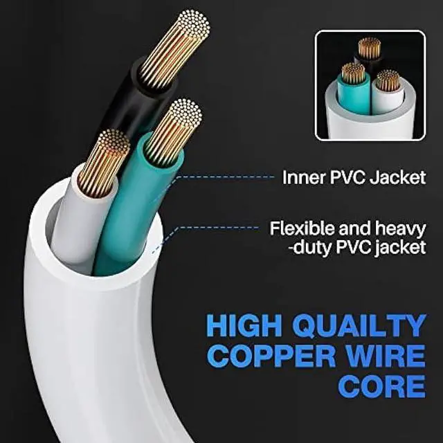 Alt view image 4 of 7 - 3 Prong Extension Cord with Multiple Outlets 10 Feet, 16 Gauge Grounded Power Cord, Angled Plug, 16AWG Wire (13A 125V 1625W), ETL Listed, Power Strip, Power Splitter, White Electrical Cable