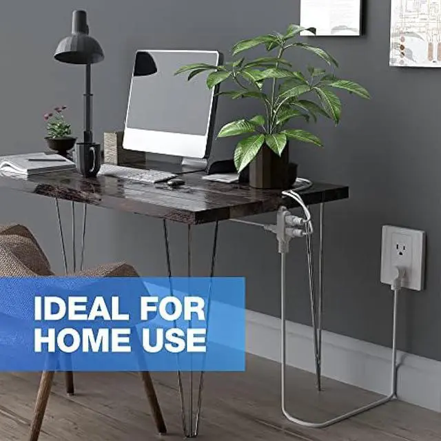 Alt view image 5 of 7 - 3 Prong Extension Cord with Multiple Outlets 10 Feet, 16 Gauge Grounded Power Cord, Angled Plug, 16AWG Wire (13A 125V 1625W), ETL Listed, Power Strip, Power Splitter, White Electrical Cable