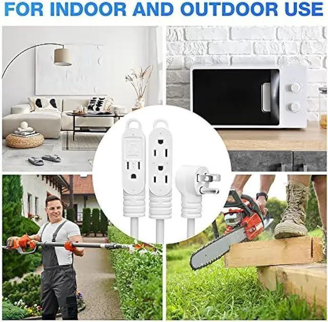 Alt view image 6 of 7 - 3 Prong Extension Cord with Multiple Outlets 10 Feet, 16 Gauge Grounded Power Cord, Angled Plug, 16AWG Wire (13A 125V 1625W), ETL Listed, Power Strip, Power Splitter, White Electrical Cable
