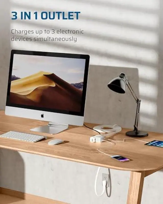 Alt view image 3 of 7 - DEWENWILS 3 Outlet Extension Cord with Flat Plug, 25 FT 16/3 Awg Grounded Power Cable for Indoor Use, SPT-3 Cord, White, ETL Listed, 1 Pack